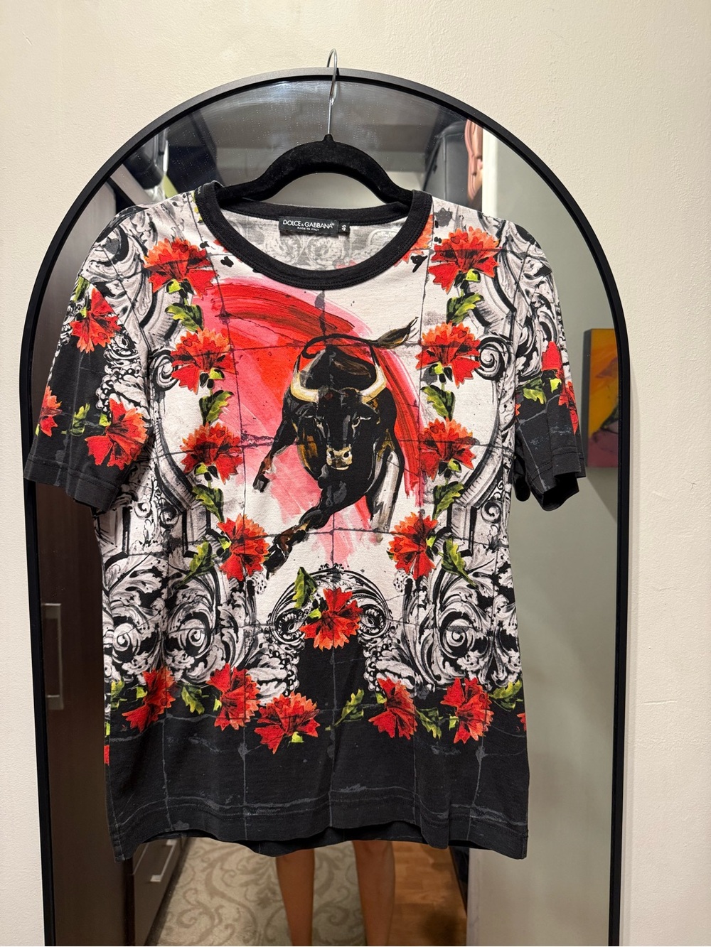 Dolce & Gabbana Black, White & Red Bull Graphic Short Sleeve Tee